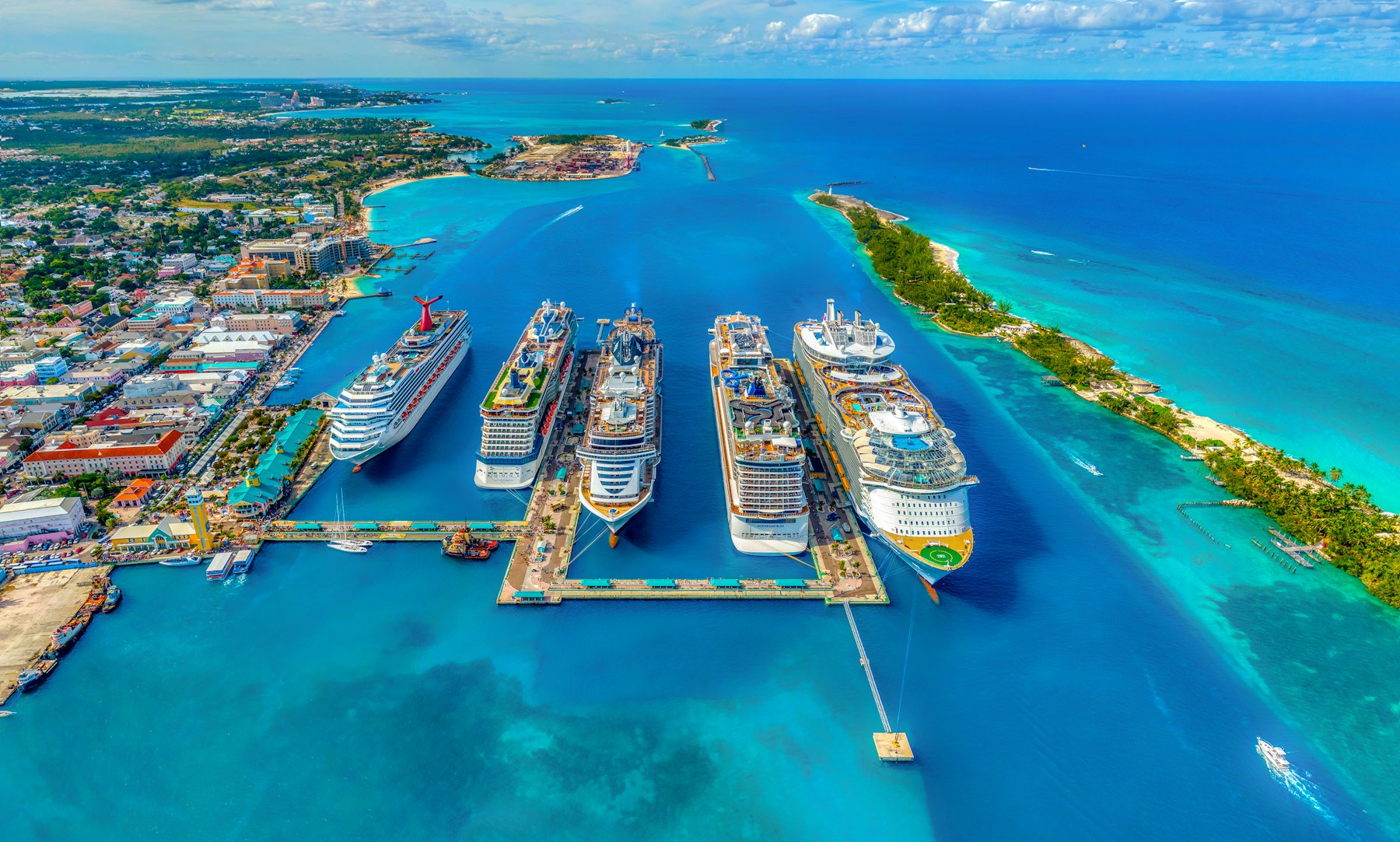 Cruise ships berthed in port