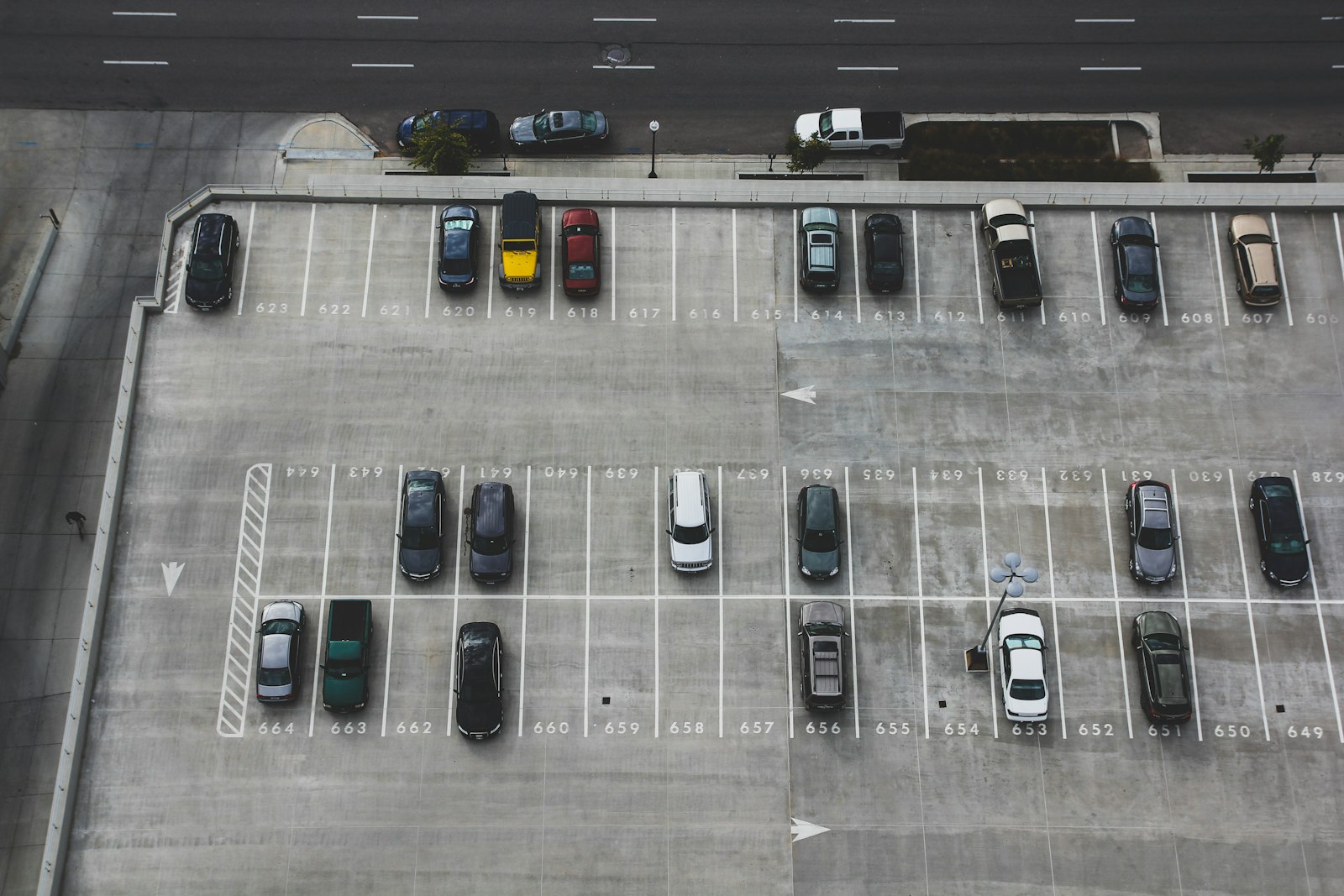 Numbered parking bays seen from above